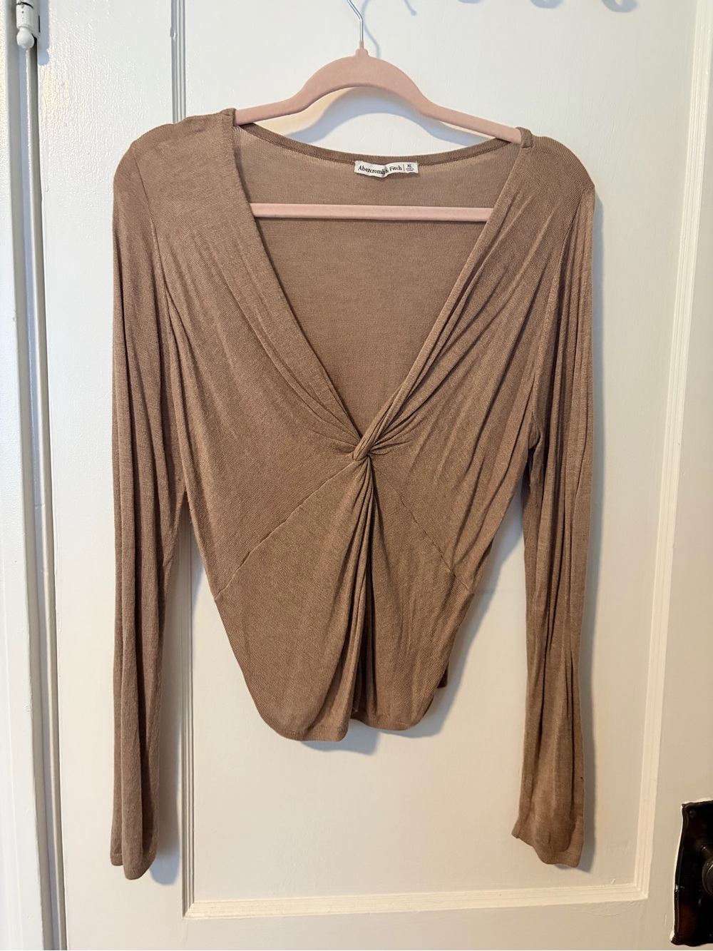 Abercrombie & Fitch Gathered Twist-Front Long Sleeve Top - Taupe